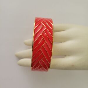 J. Crew Gold-Tone Orange Herringbone Pattern Bangle Bracelet
